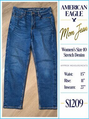 👀Mom Jean Stretch Denim American Eagle Women's Size 10 Jeans S1209